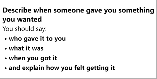 IELTS Speaking Part 2: Topic card; describe when someone gave you something you really wanted/ talk about a time when you received money as a gift; with discussion, notes, bonus tips, model answer & part 3 questions