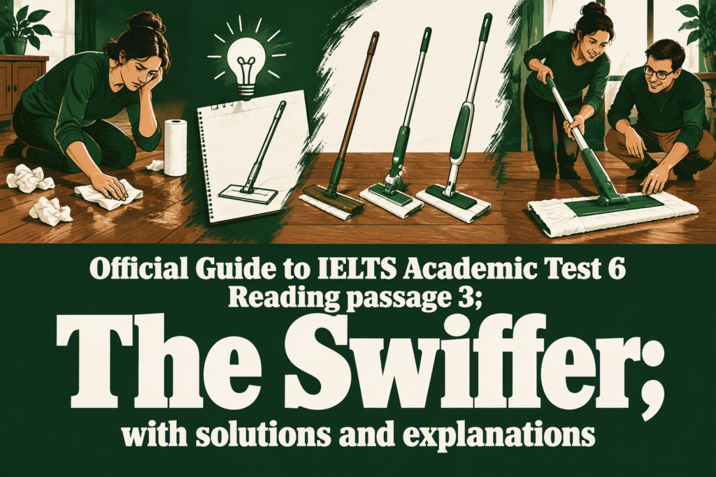 Official Guide to IELTS Academic Test 6 Reading passage 3; The Swiffer; with solutions and explanations