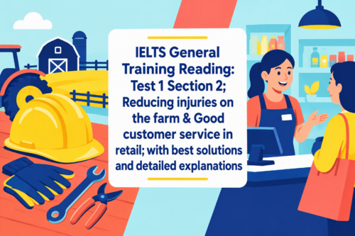 IELTS General Training Reading: Test 1 Section 2; Reducing injuries on the farm & Good customer service in retail; with best solutions and detailed explanations