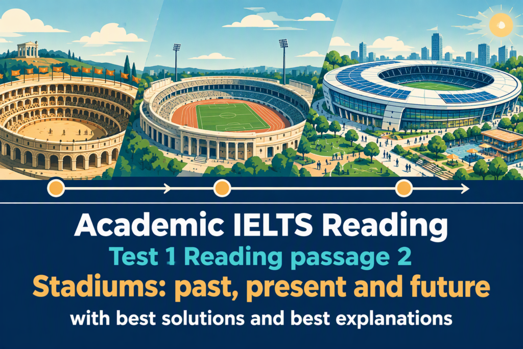 Academic IELTS Reading: Test 1 Reading passage 2; Stadiums: past, present and future; with complete solutions and best explanations
