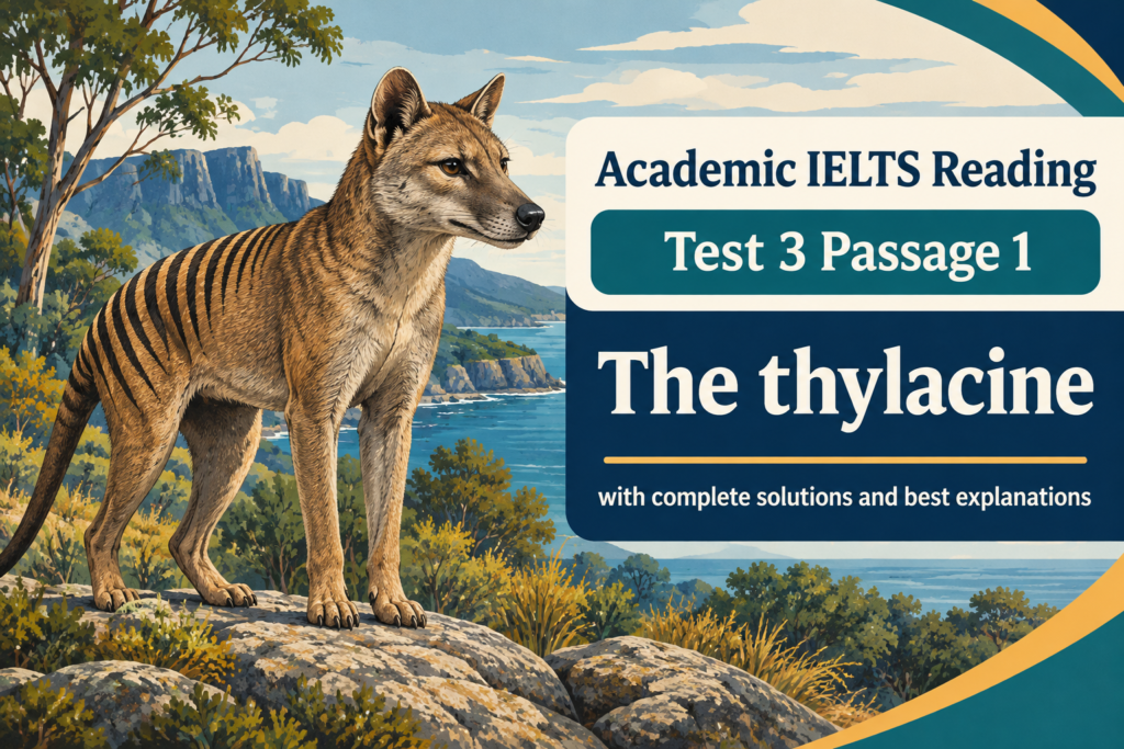 Academic IELTS Reading: Test 3 Passage 1; The thylacine; with complete solutions and best explanations