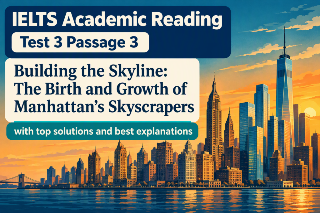 IELTS Academic Reading: Test 3 Passage 3; Building the Skyline: The Birth and Growth of Manhattan's Skyscrapers; with top solutions and best explanations
