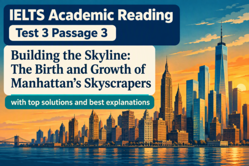 IELTS Academic Reading: Test 3 Passage 3; Building the Skyline: The Birth and Growth of Manhattan’s Skyscrapers; with top solutions and best explanations
